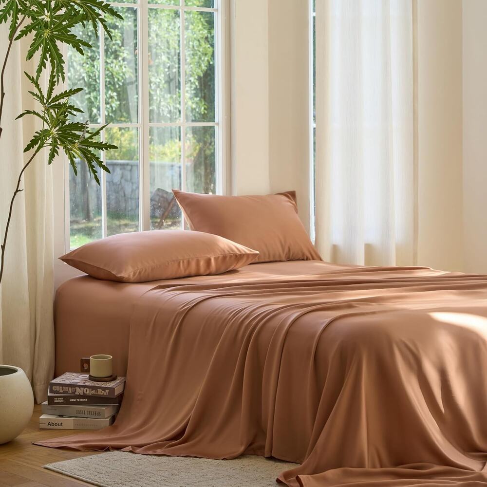 NWT Sijo DOZ Bamboo Sheet Set 3 Piece -1 Fitted Sheets 2 Pillowcases Clay King